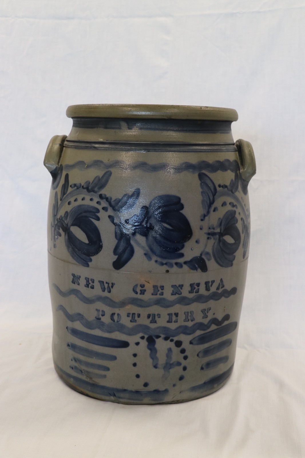 Antique 14” New Geneva Pottery 4 GL Stoneware Crock