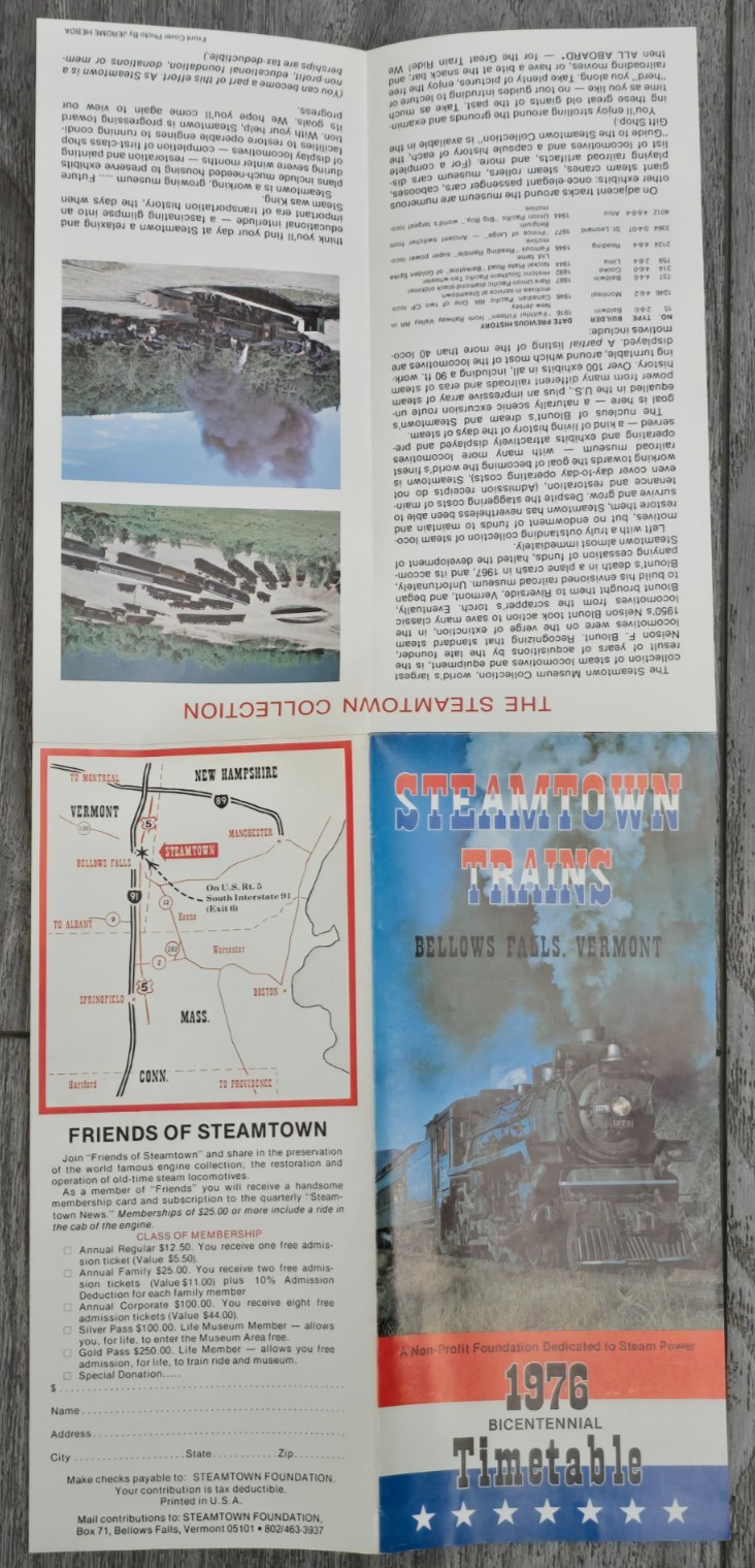 1976 Steamtown USA Bellows Falls Vermont Bicentennial Steam Train Brochure
