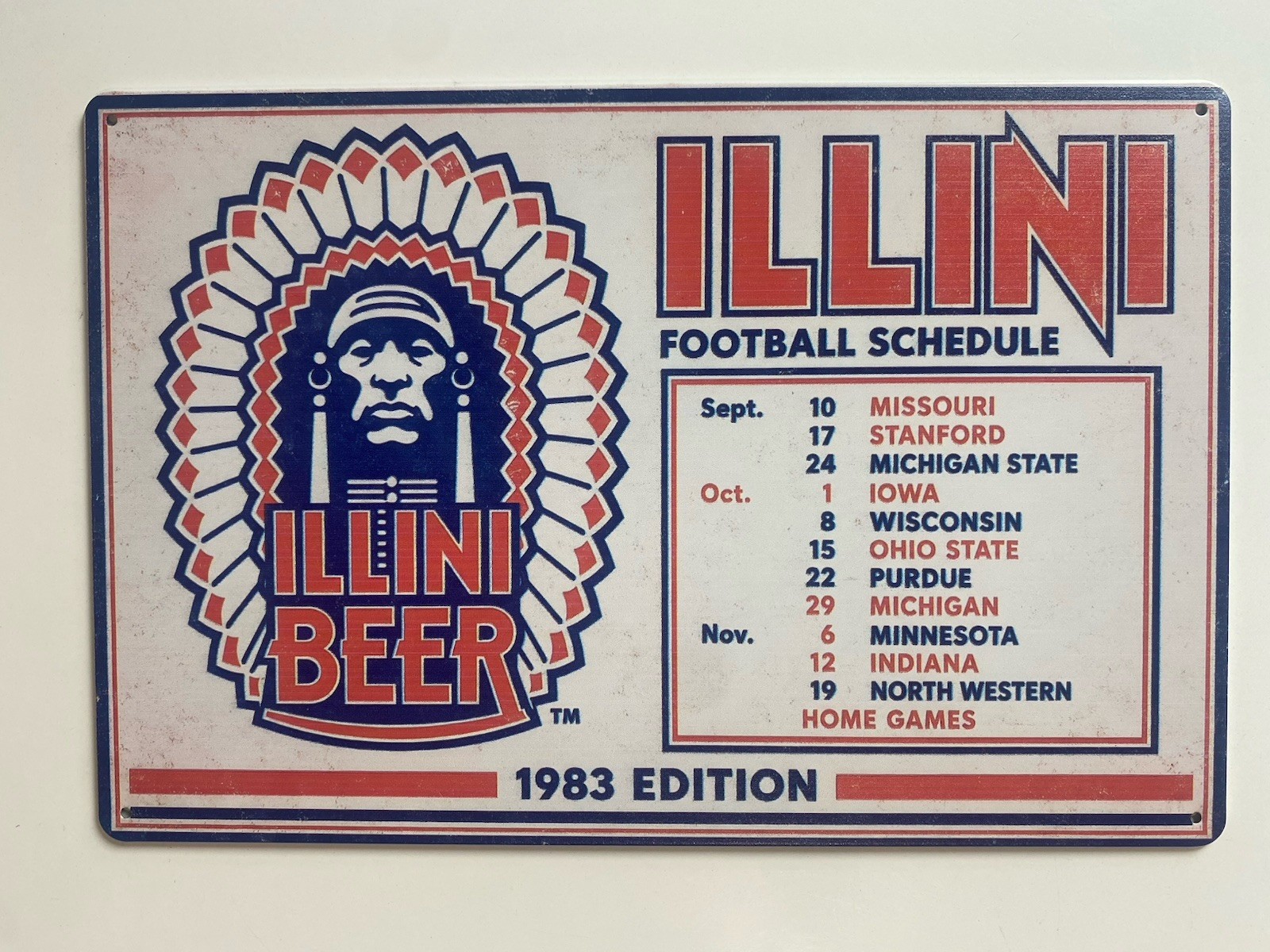Illinois University Fighting Illini Beer Sign - Retro 1983 - Great Lakes Brewing Illinois University Fighting Illini Beer Sign - Retro 1983 - Great Lakes Brewing