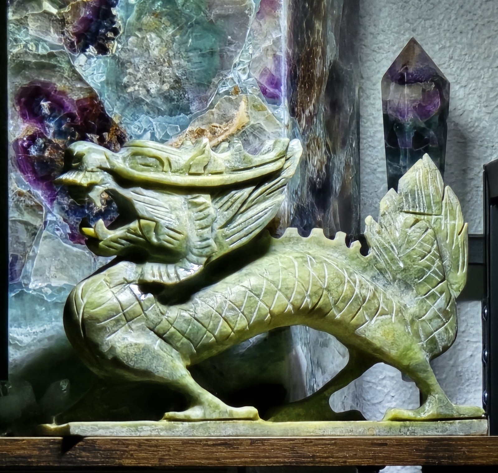 Vintage Carved Xiuyan Jade Chinese Dragon, Large, Lovely Piece Vintage Carved Xiuyan Jade Chinese Dragon, Large, Lovely Piece