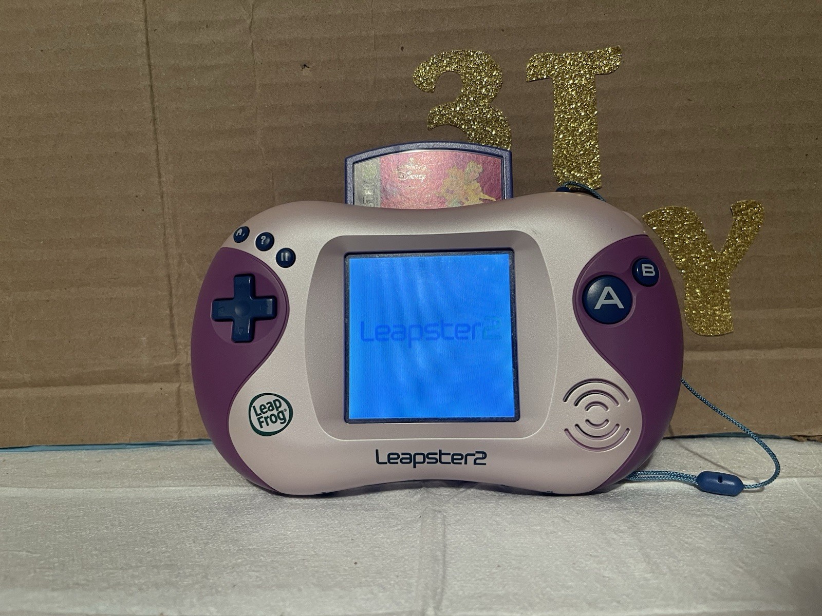 Leap Frog Leapster 2 Handheld Game System Tested Disney Cartridge Purple Pink 🐸