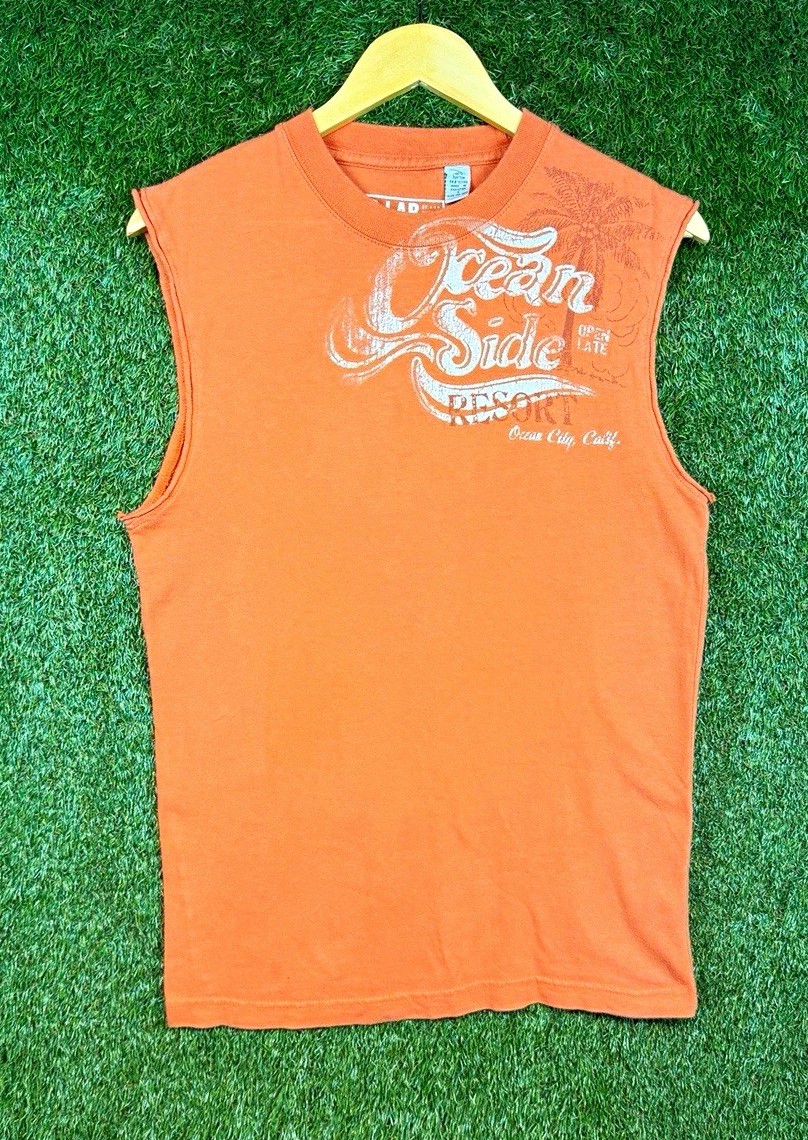 Vintage 2000’s Orange DLAB by Doctor Lucky\'s Surf Wear Cut-Off Tank Top