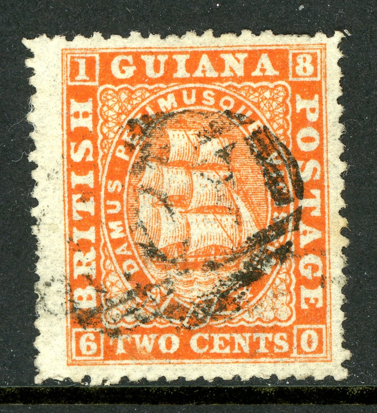 British Guiana 1863 QV 2¢ Orange Perf 12½ Sc#46 VFU P187 British Guiana 1863 QV 2¢ Orange Perf 12½ Sc#46 VFU P187
