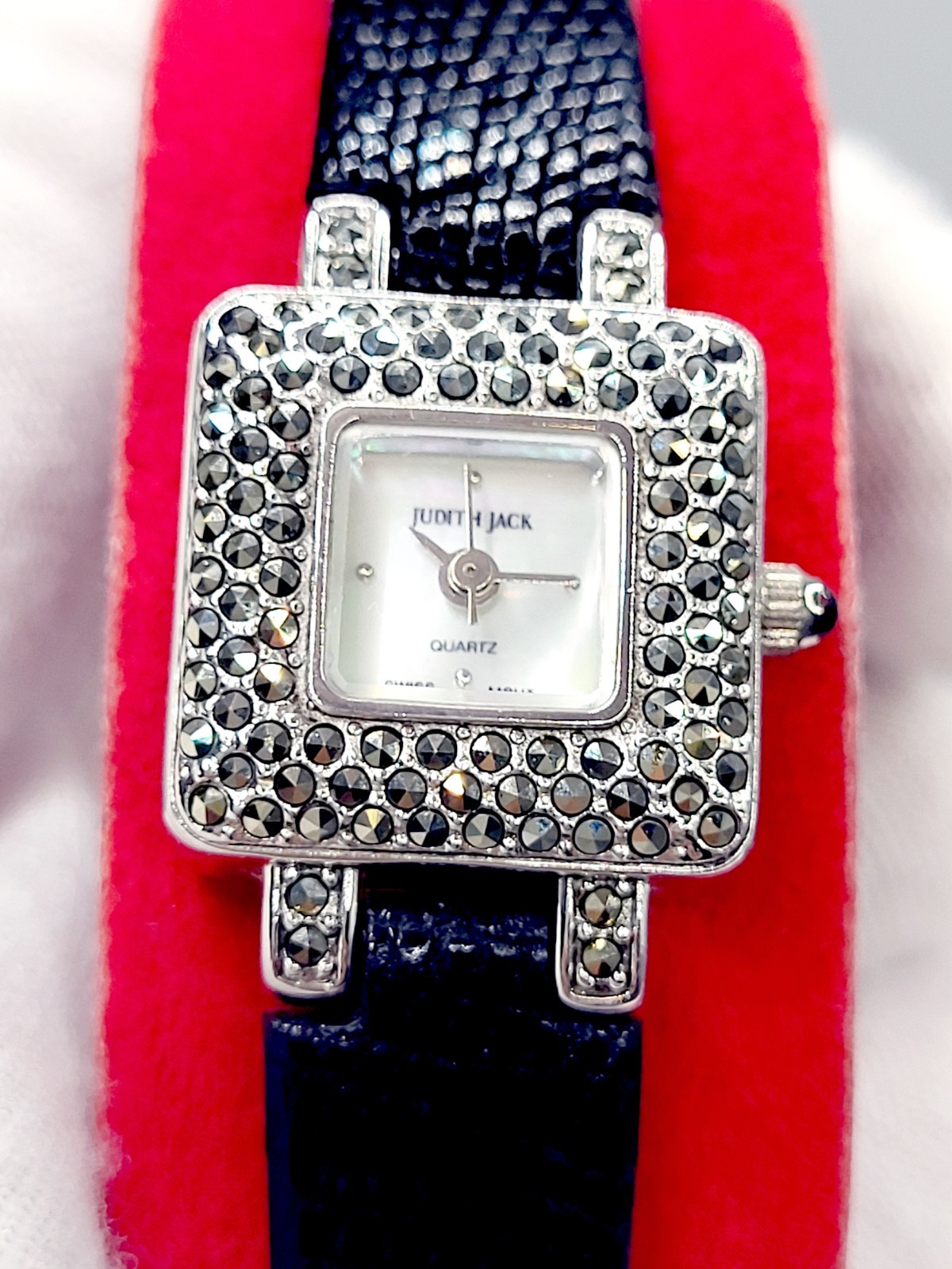 JUDITH JACK Ladies Watch Sterling Silver Marcasite MOP Vintage 90\'s RARE New Bat
