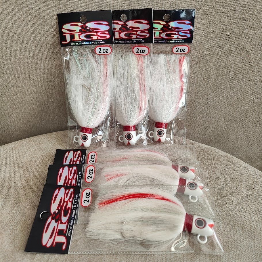 6 Pack | S&S Bucktails Smiling Bill Bucktail Jigs | White Pearl | Various Weight 6 Pack | S&S Bucktails Smiling Bill Bucktail Jigs | White Pearl | Various Weight