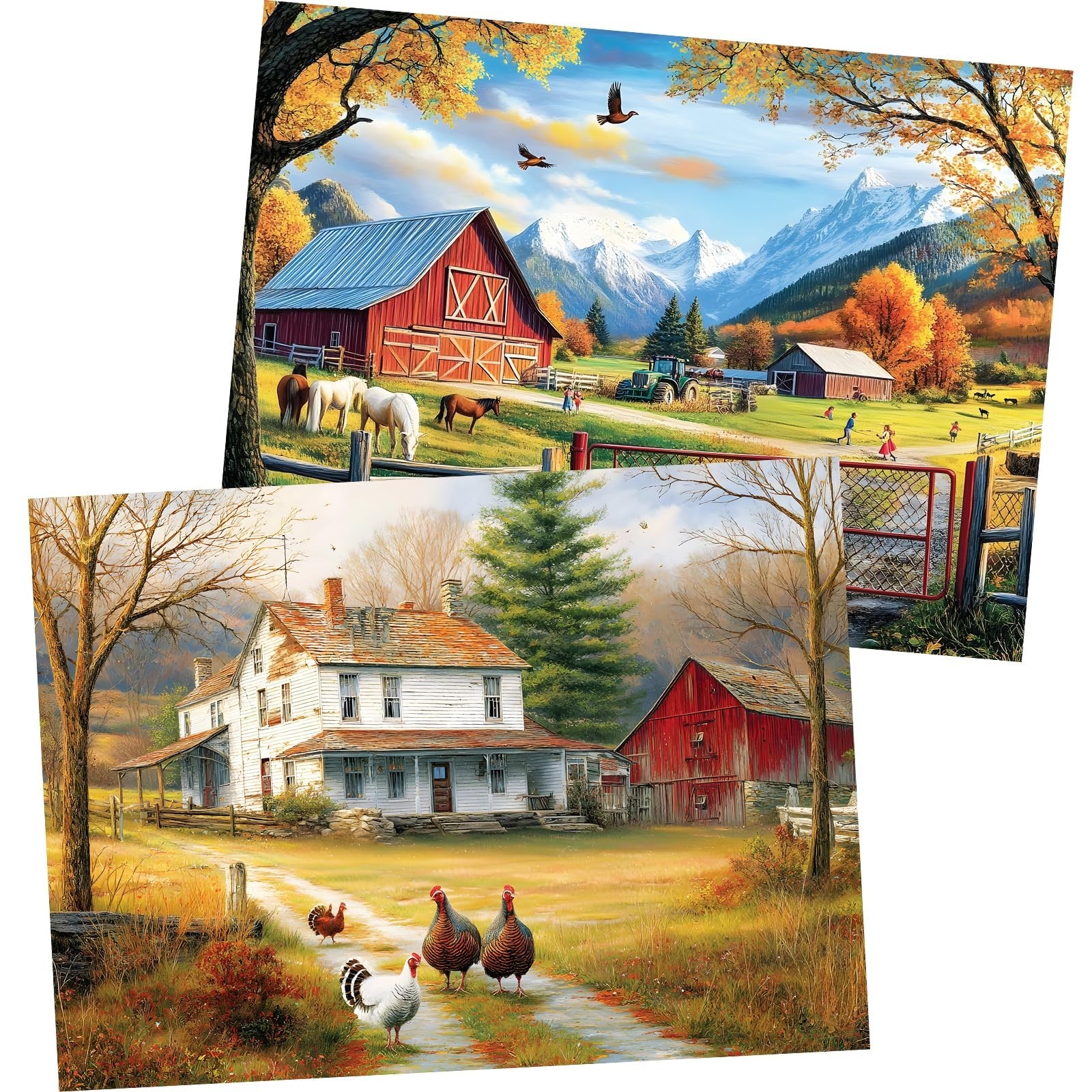 2 Pack 300 Piece Autumn Farm Jigsaw Puzzles for Adults - Fun Family Activity