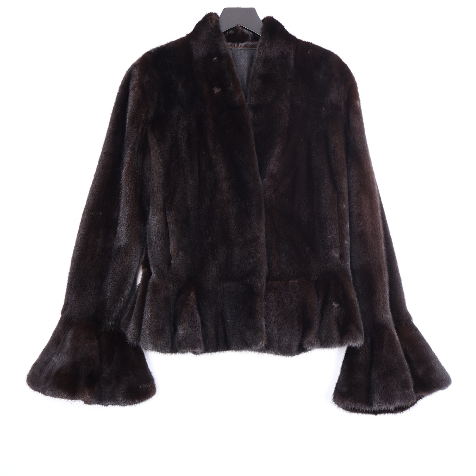 SAGA MINK ROYAL Fur Jacket Coat Brown M MINT Made In Italy Flared Bell Sleeve 42