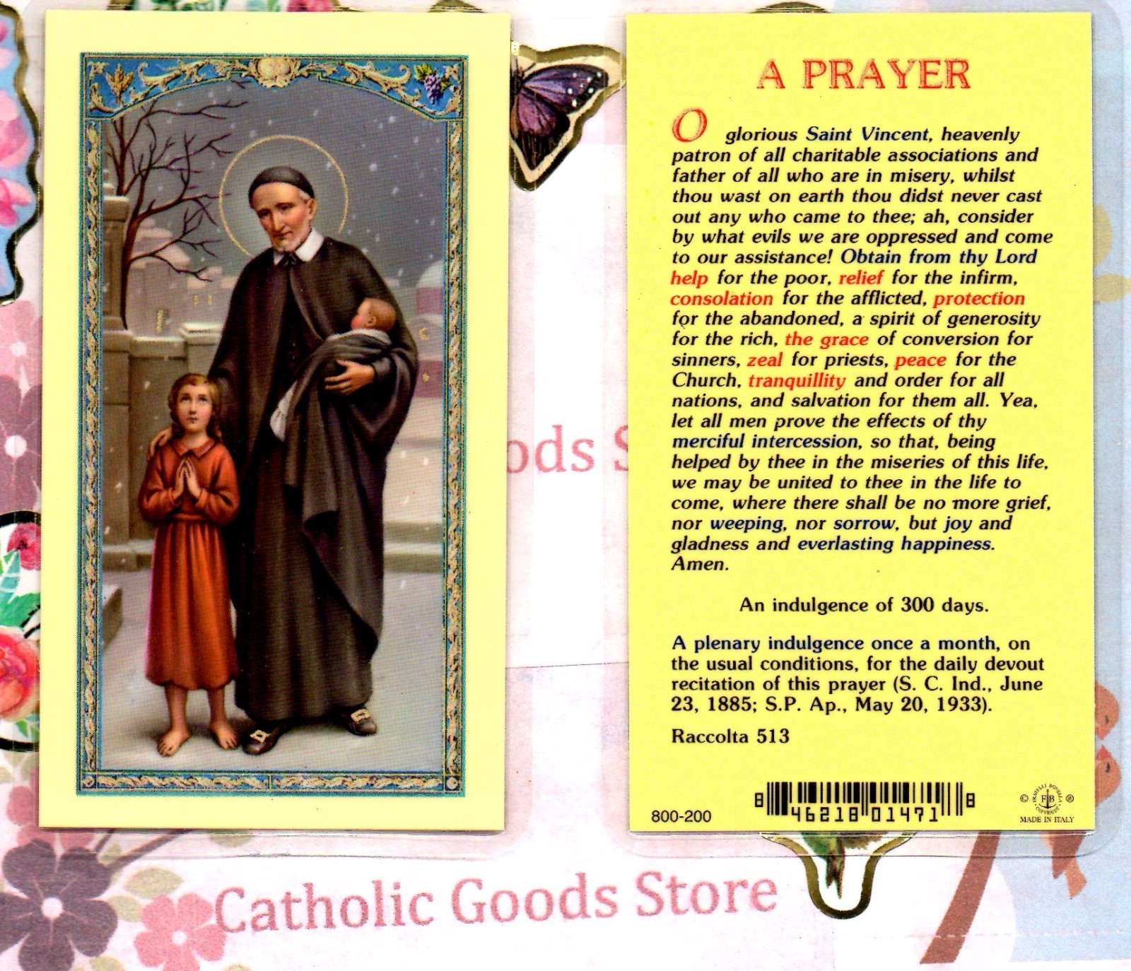 Saint Vincent with Prayer to St. Vincent - Laminated Holy Card