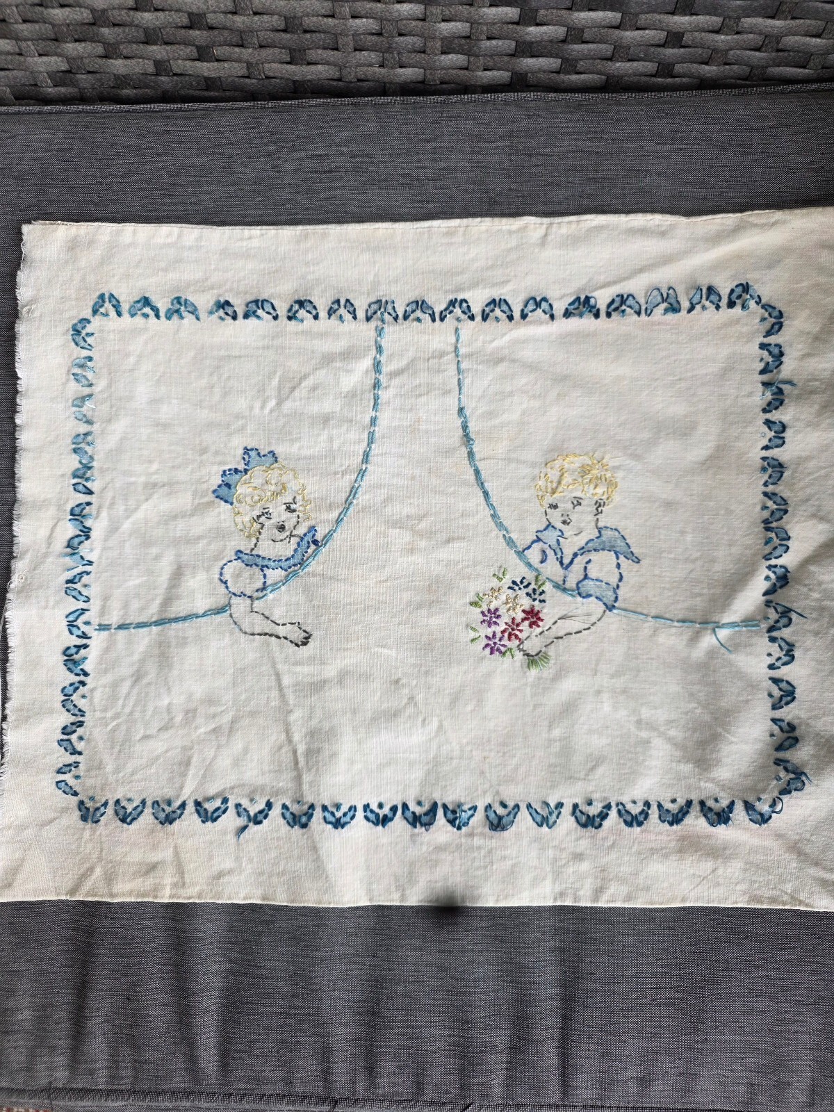 Antique Hand Embroidered linen baby pillow cases . Antique Hand Embroidered linen baby pillow cases .