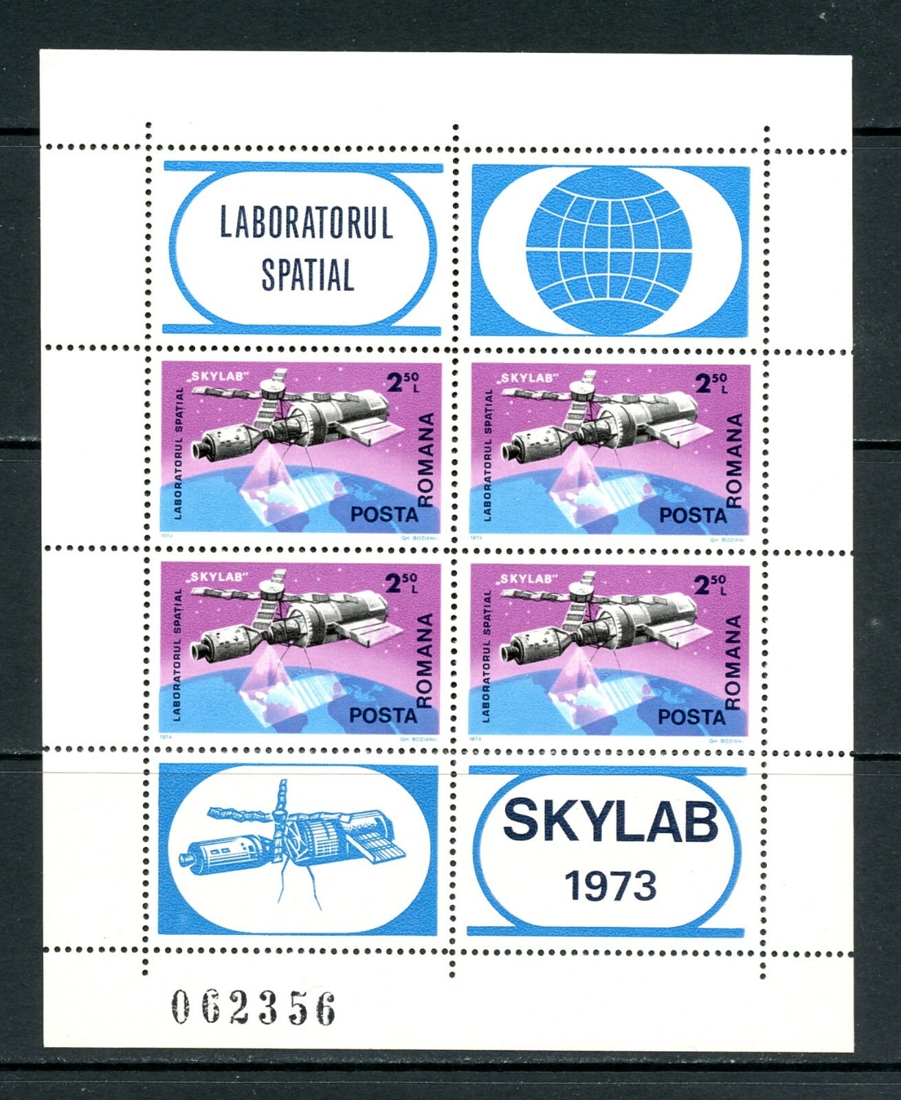 V368  Romania  1974  space SKYLAB   sheet   MNH