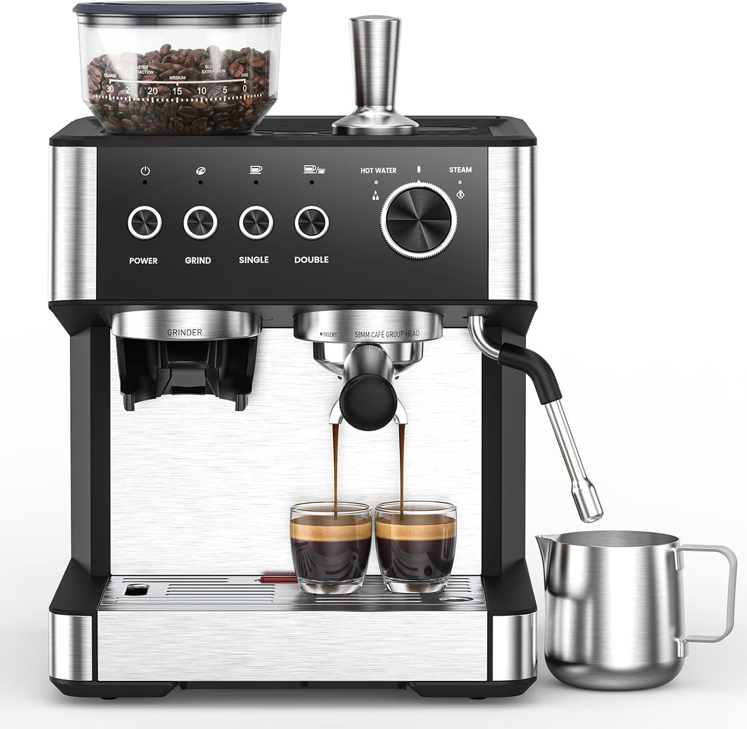 20 Bar Espresso Machine with Built-in Anti-Clog Coffee Grinder, Expresso Coffee