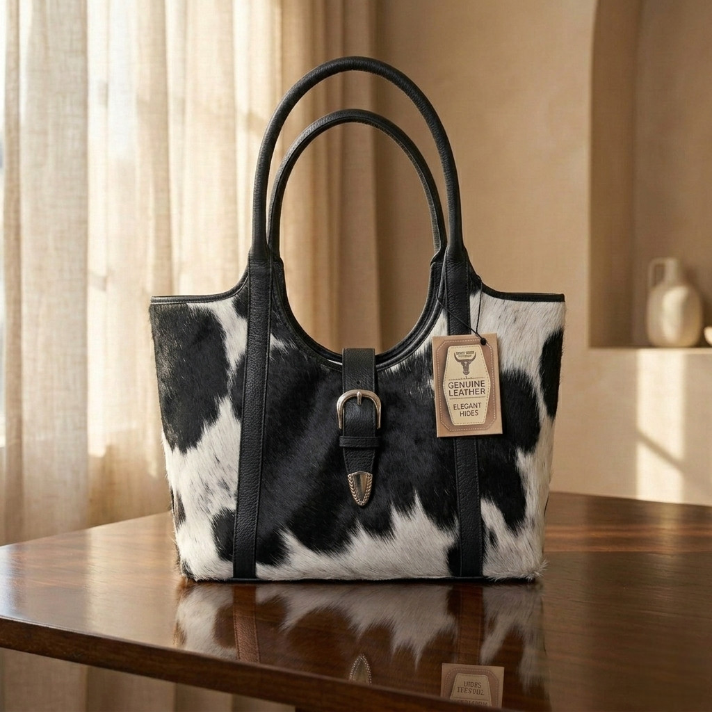 Handmade Cowhide Leather Tote Bag | Hair On Hide Purse Large Handbag for Women