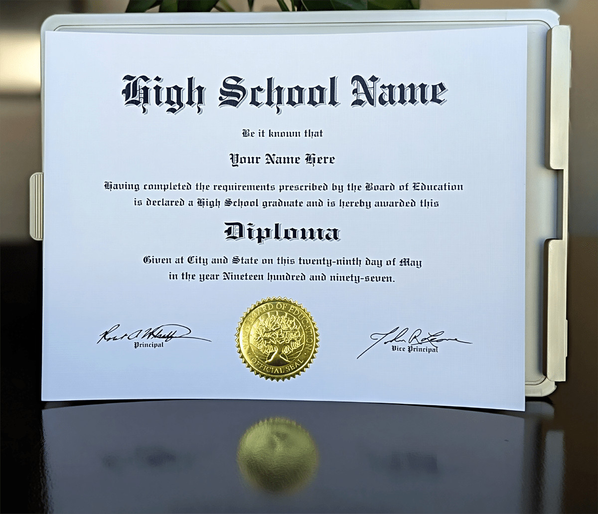 Personalized High School Diploma with Raised Gold Foil Seal & Padded Folder
