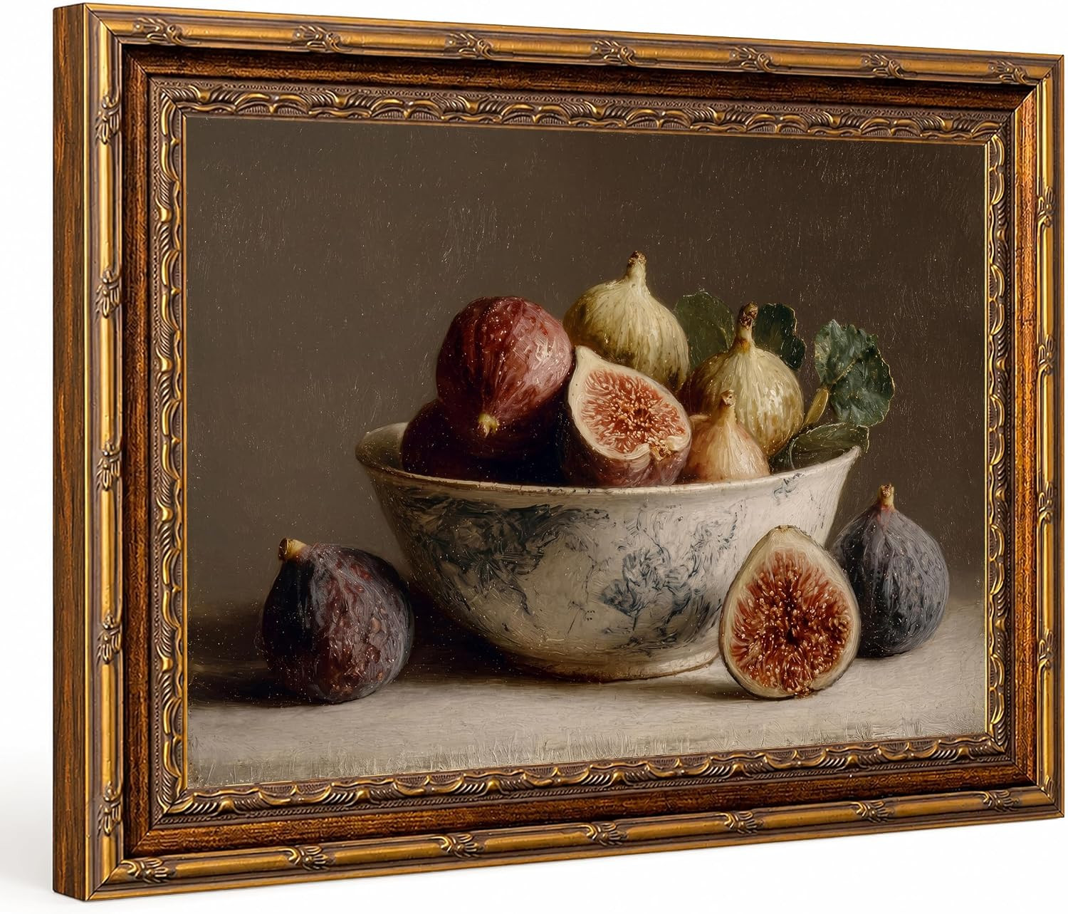 Vintage Gold Framed Fig Still Life Wall Art, Antique Fruit Canvas Print