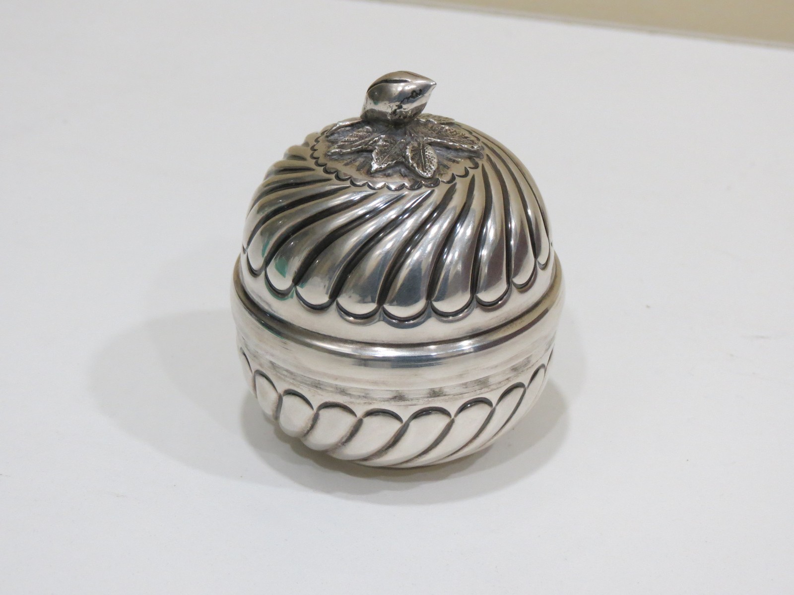 Fine Antique 900 Sterling Trinket Box In Form of Nut