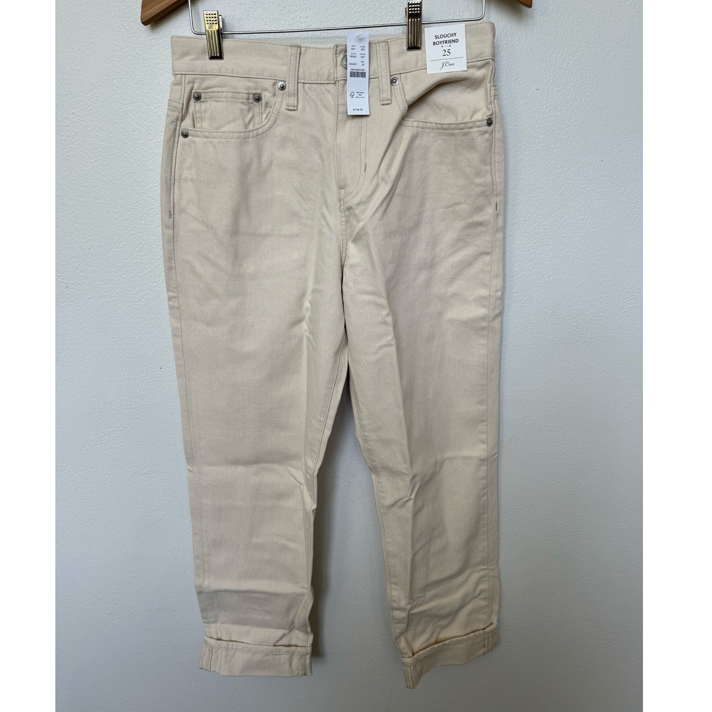 J. Crew Slouchy Boyfriend High Waisted Jeans Cream Ecru Natural Women Sz 25 NWT