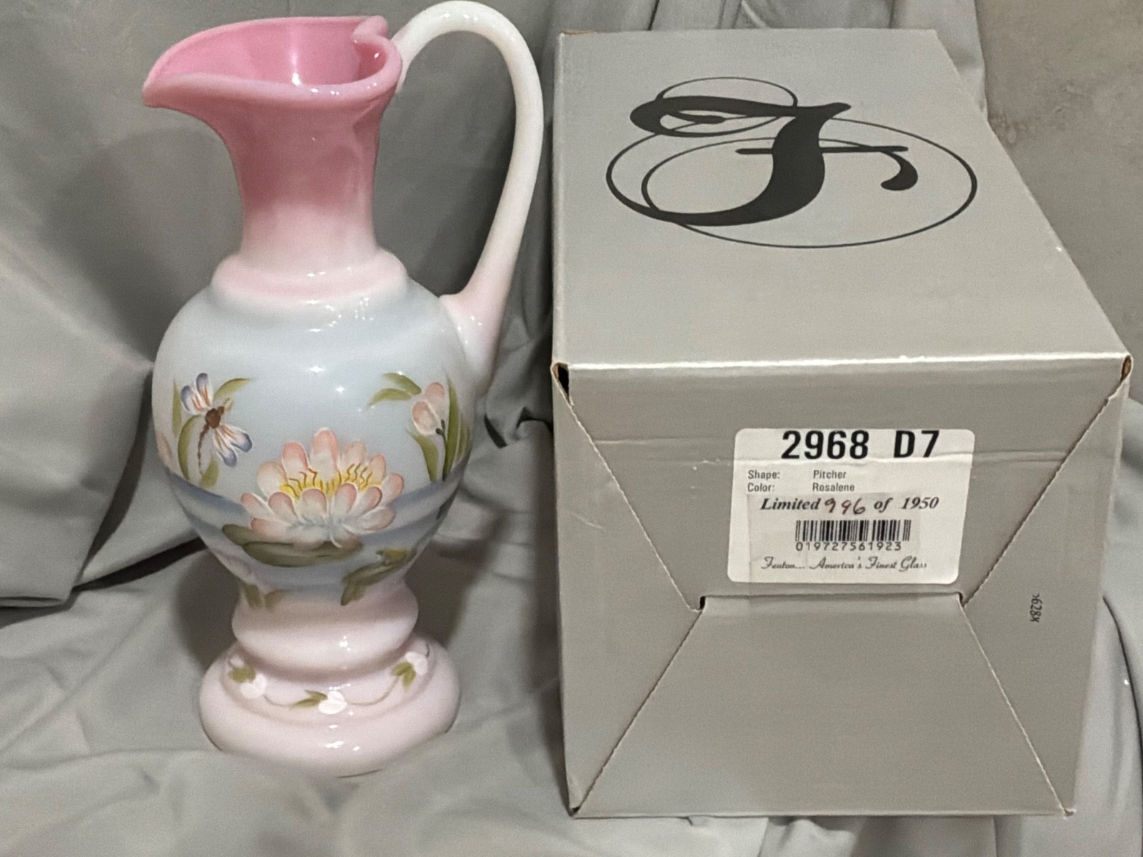 Fenton Tranquil Pond on Rosalee Pitcher 2003 Connoisseur Coll 2968 D7 NIB EUC LE Fenton Tranquil Pond on Rosalee Pitcher 2003 Connoisseur Coll 2968 D7 NIB EUC LE