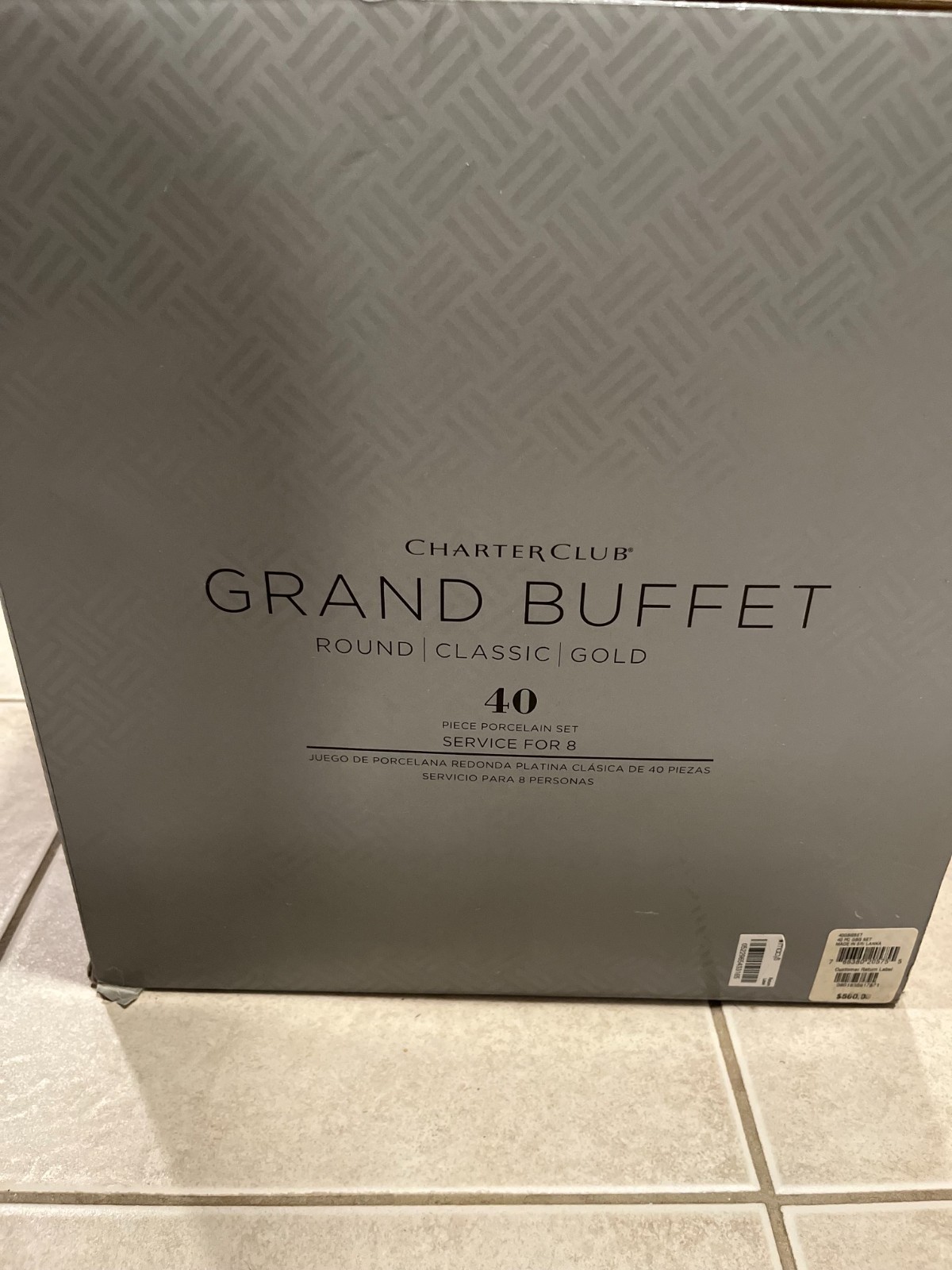 Charter Club Grand Buffet Gold 40-Pc Porcelain Dinnerware Set - NEW IN BOX Charter Club Grand Buffet Gold 40-Pc Porcelain Dinnerware Set - NEW IN BOX