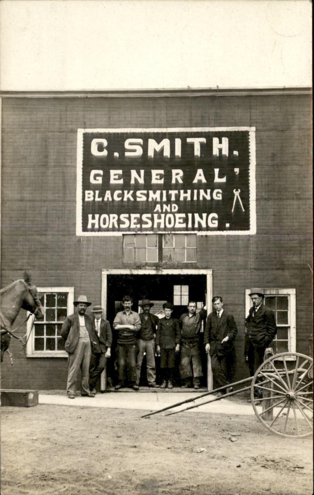 Unidentified Blacksmith shop group portrait Occupation c1910s RPPC bhn Unidentified Blacksmith shop group portrait Occupation c1910s RPPC bhn
