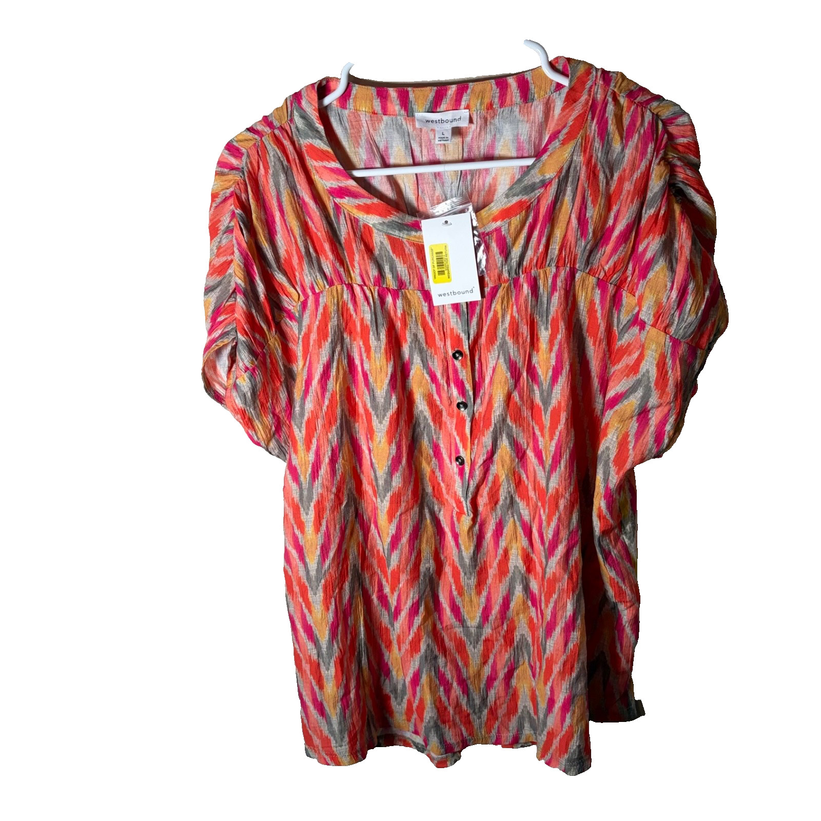 Westbound Blouse Women\'s Large Round Neck Popover Short Sleeve Colorful NWT Westbound Blouse Women\'s Large Round Neck Popover Short Sleeve Colorful NWT