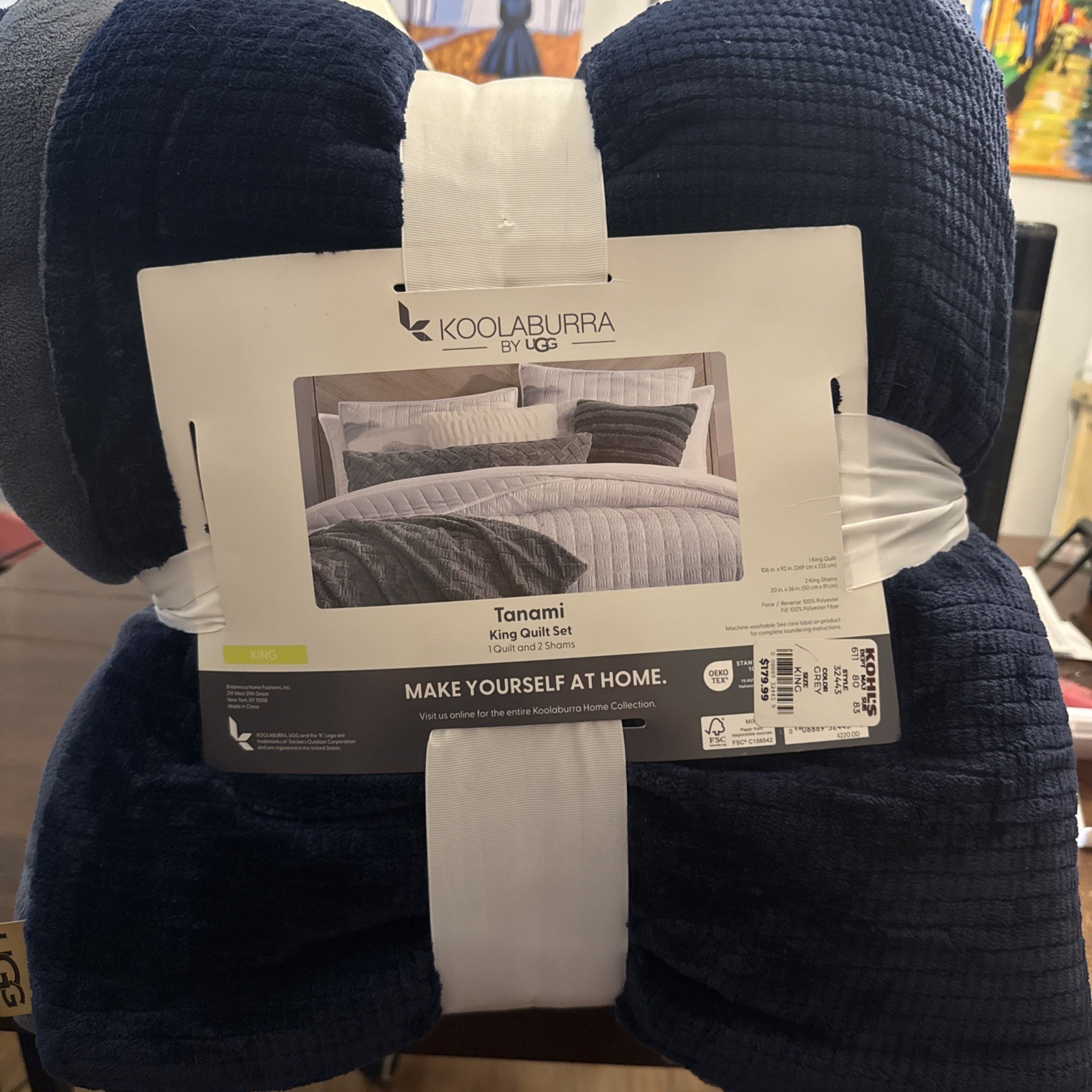 🌹Koolaburra by UGG Tanami King Quilt Set 1 Quilt, 2 Shams NWT Grey/Blue 