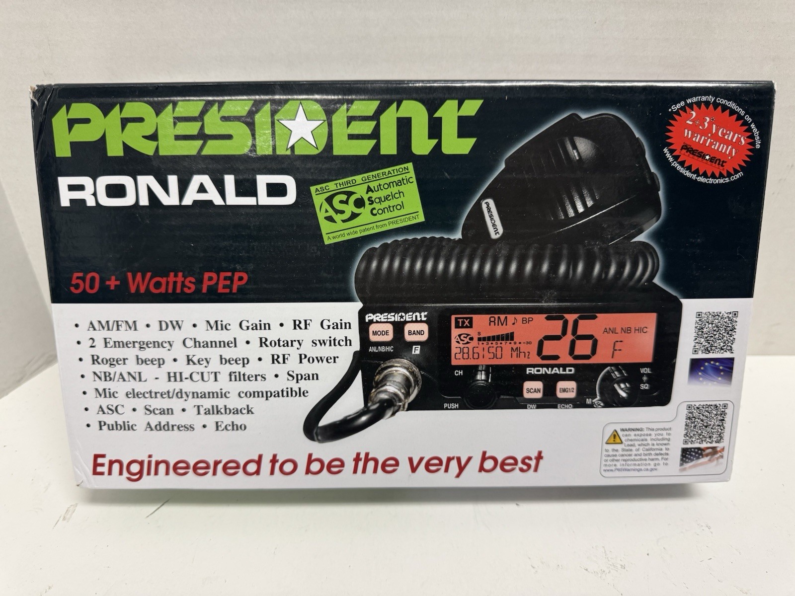 President Ronald Compact 50 Watt 10 Meter Radio W/ Large Color Changing Display President Ronald Compact 50 Watt 10 Meter Radio W/ Large Color Changing Display