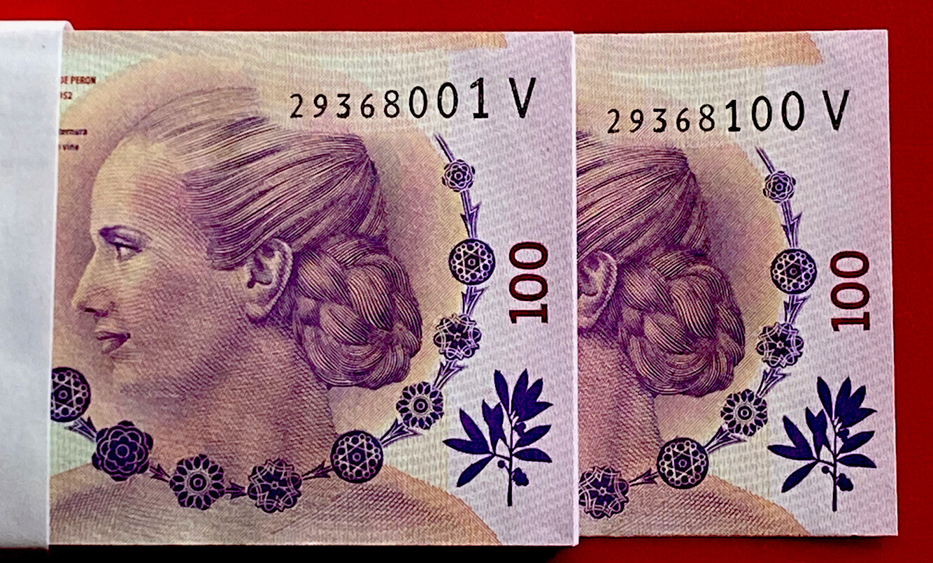 Argentina Banknote Eva Peron  Evita $100 PESOS Bill P-358 , UNCIRCULATED