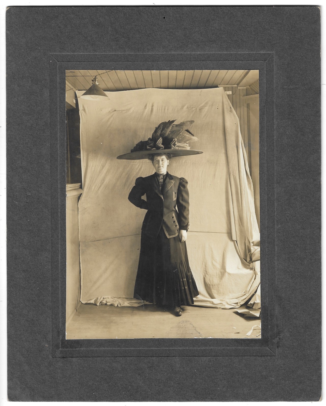 Early 1900s Fashion Merry Widow Hat In Visible Backdrop Antique Photo