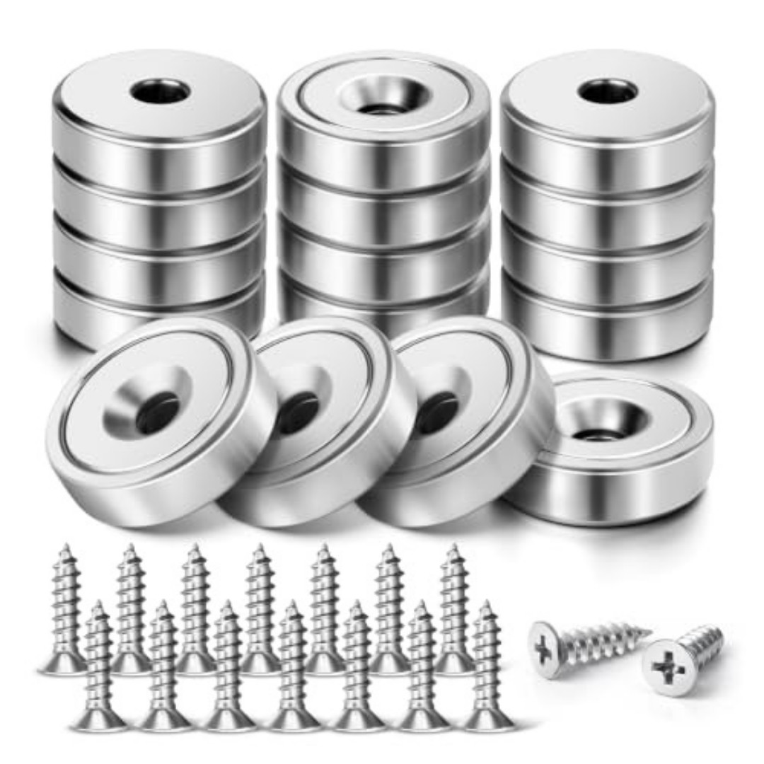 16Pack 40LBS Strong Magnets with Holes, Round Cup Magnets with Screws for Wall M