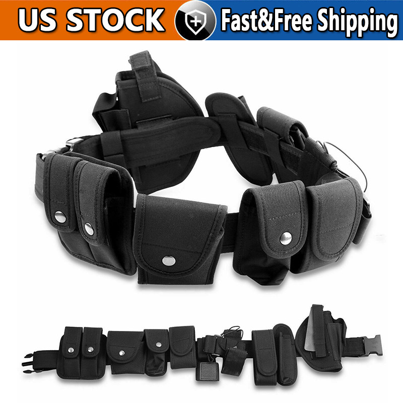 Black Tactical Nylon police Security Guard Duty Belt Utility Kit System w/ Pouch