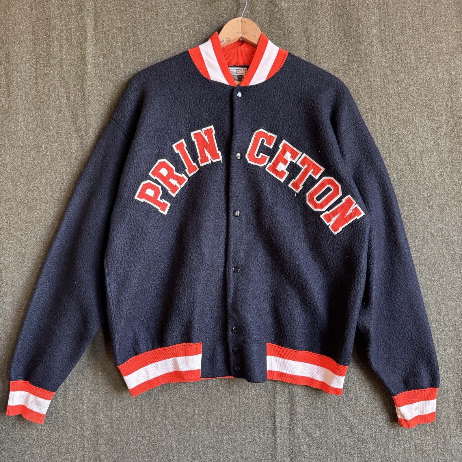 Vintage 60s Champion Princeton University Tigers Fleece Snap Button Jacket Sz XL