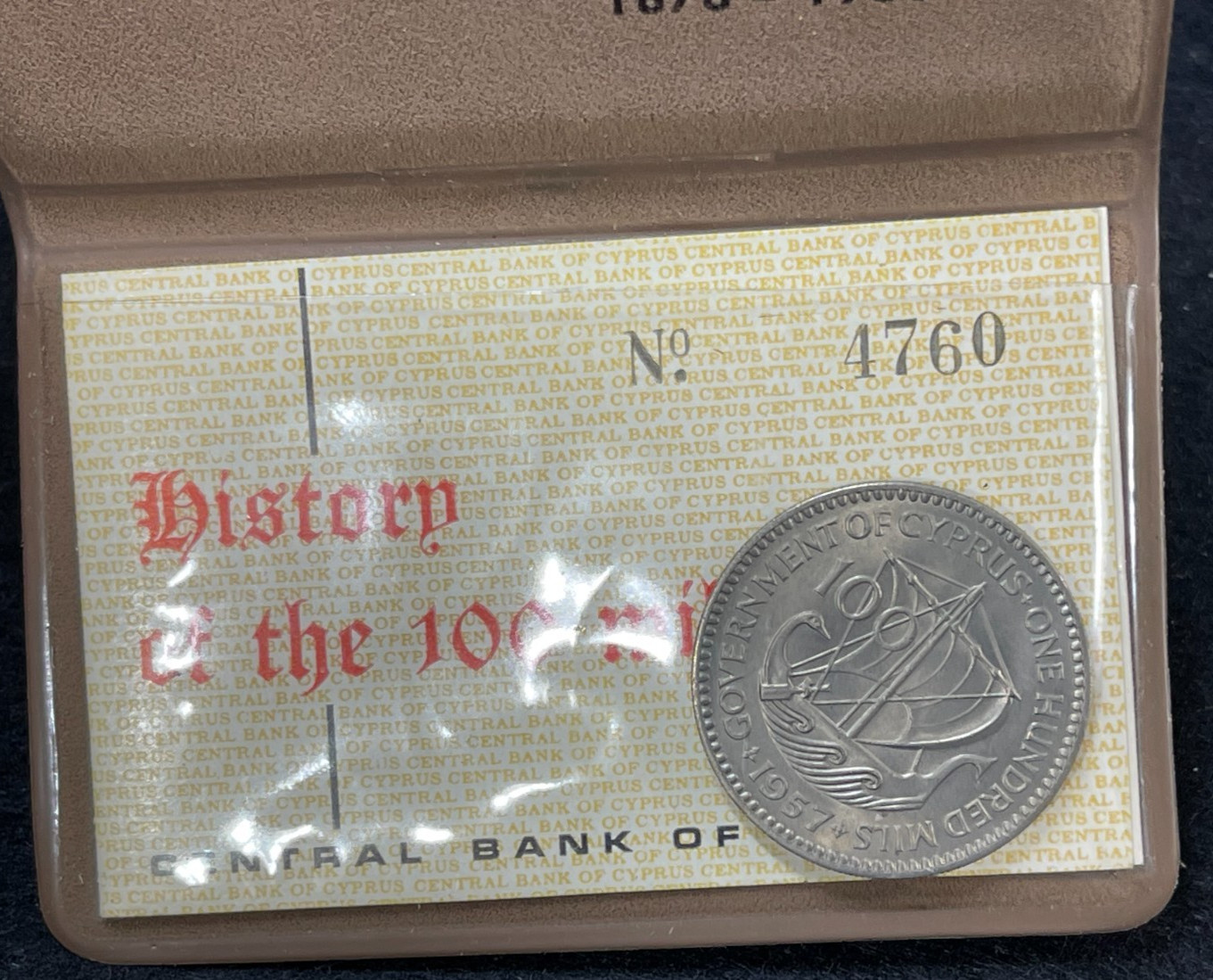1957 CYPRUS 100 MILS COIN IN ORIGINAL WALLET RARE 10,000 Mintage
