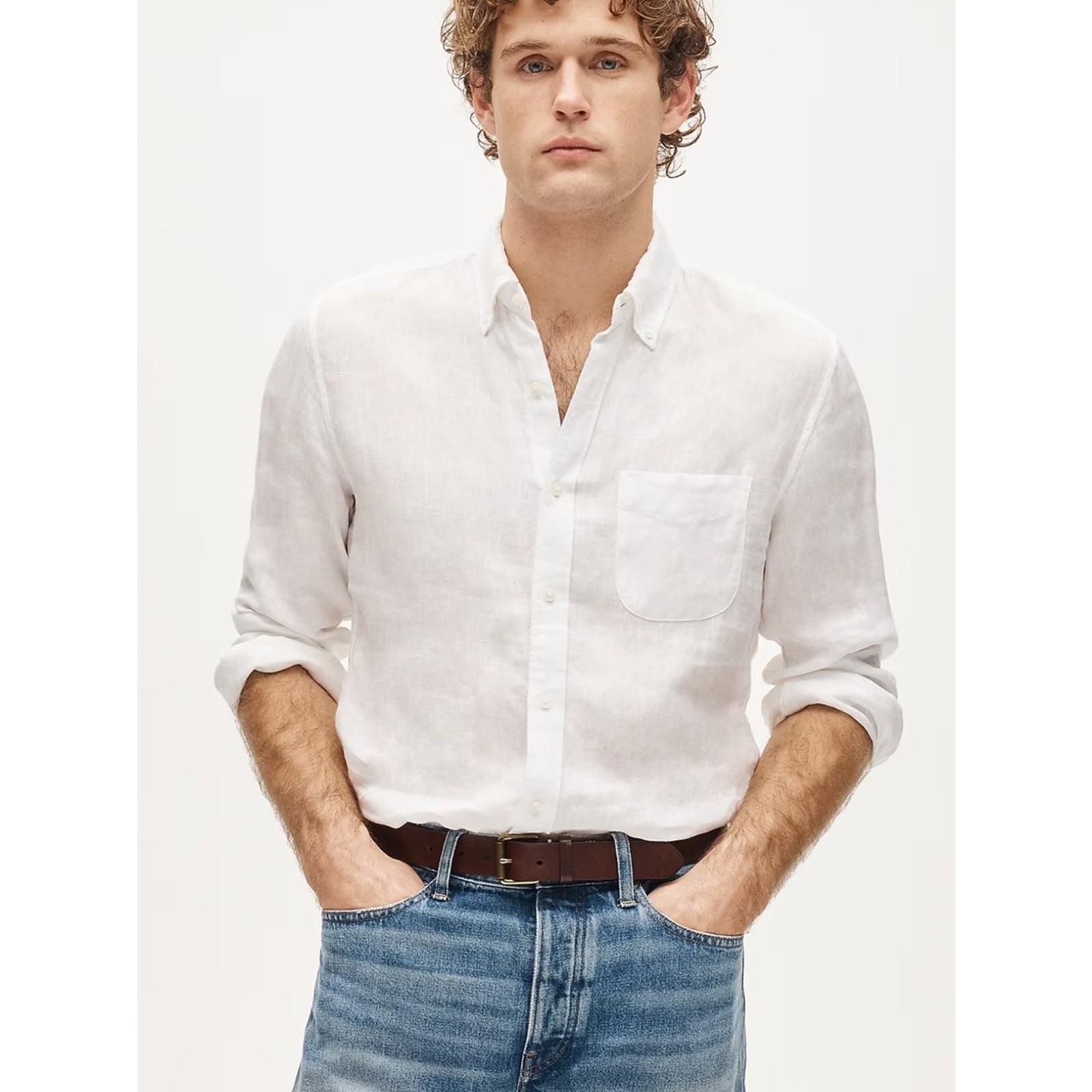 J. Crew Men\'s Baird McNutt Irish Linen Long Sleeve Shirt White Style 81561 Med