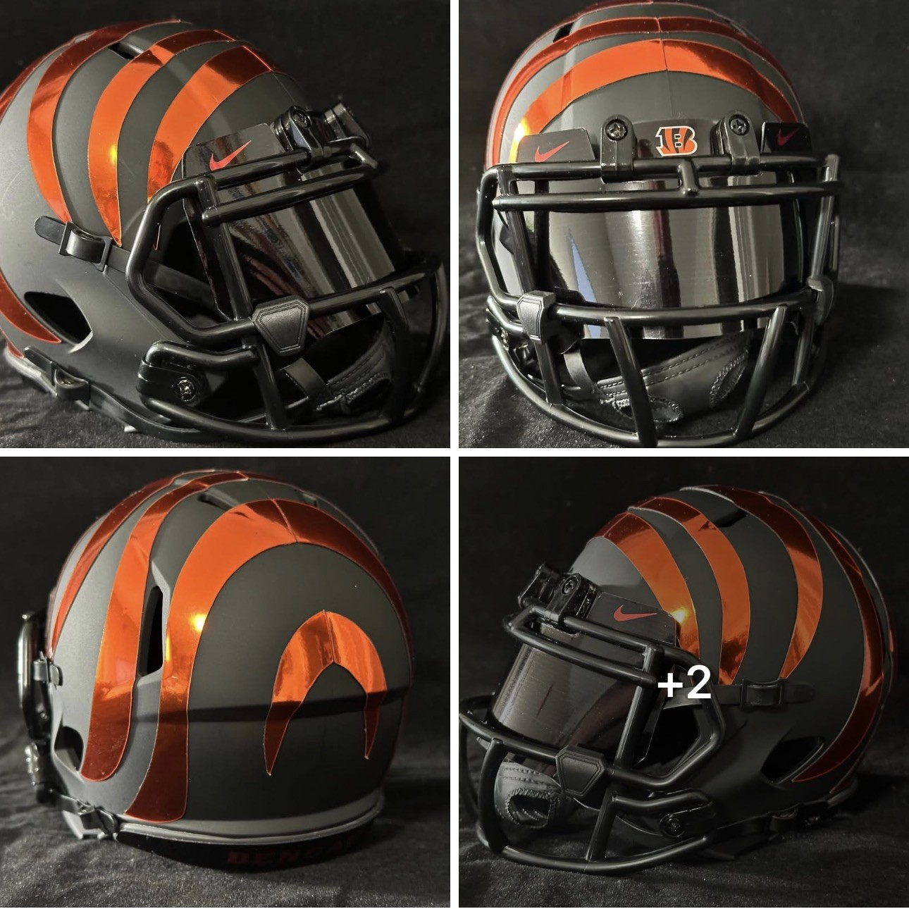 Cincinnati Bengals matte blackout with chrome orange stripes and visor  