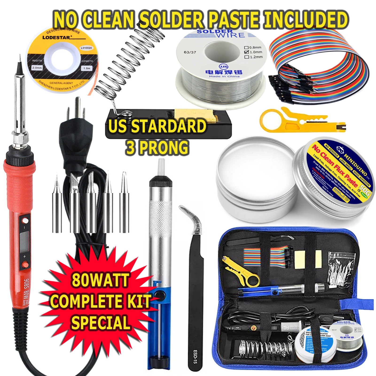 80W Electric Soldering Iron Welding Gun Tool Kit Solder Wire Desoldering Pump 