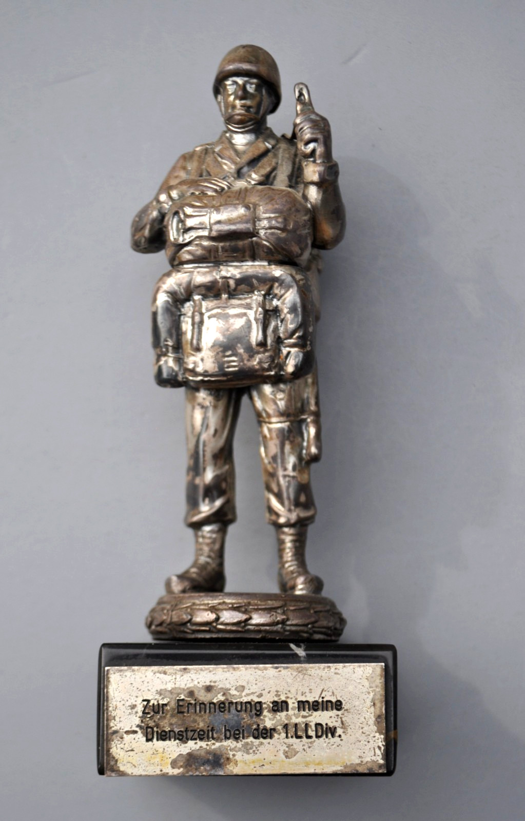 West German Paratrooper  Desk Piece Metal FJ   Statue  Marble w Plaque 1960's