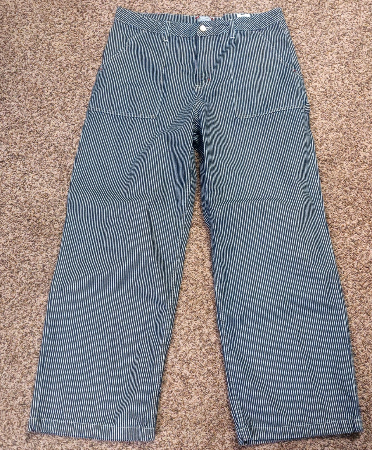 Kacey Lee Women’s Size 16 Blue Stripe High Rise Loose Carpenter Jeans