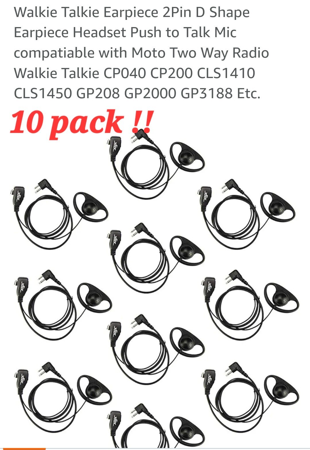 10 x  2-Pin Headset Earpiece  Motorola 