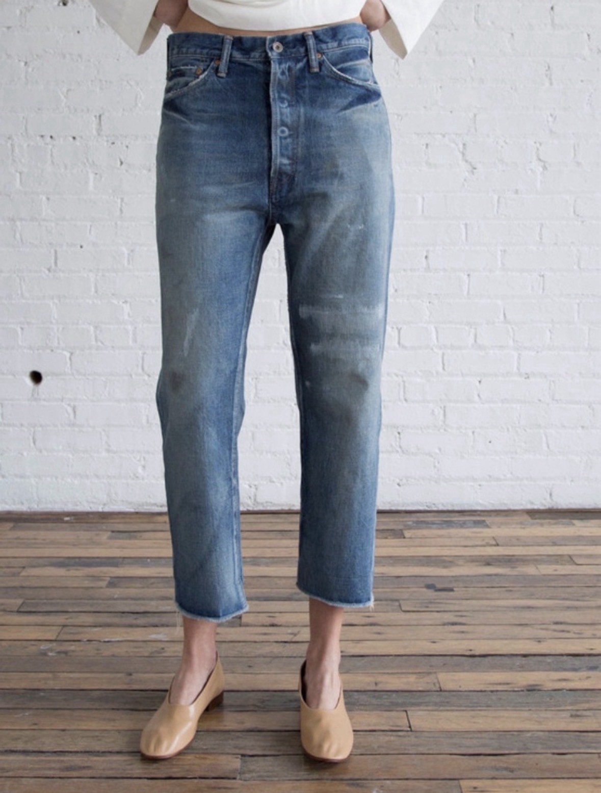 Sz25 Chimala Selvedge Denim Ankle Cut Distressed Jeans Japan