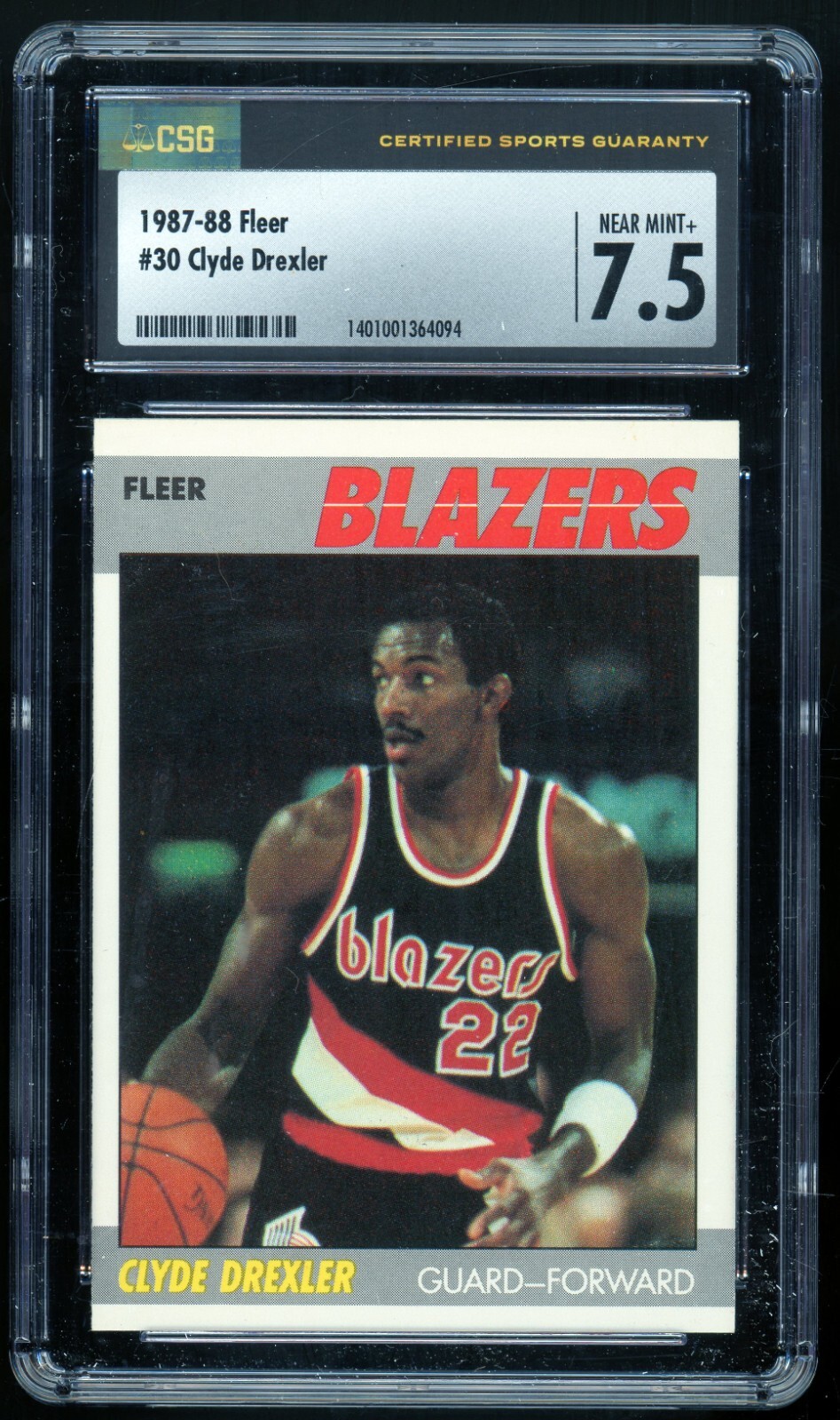 CLYDE DREXLER 1987-88 Fleer #30 Portland Trail Blazers HOF CSG 7.5 Near Mint+