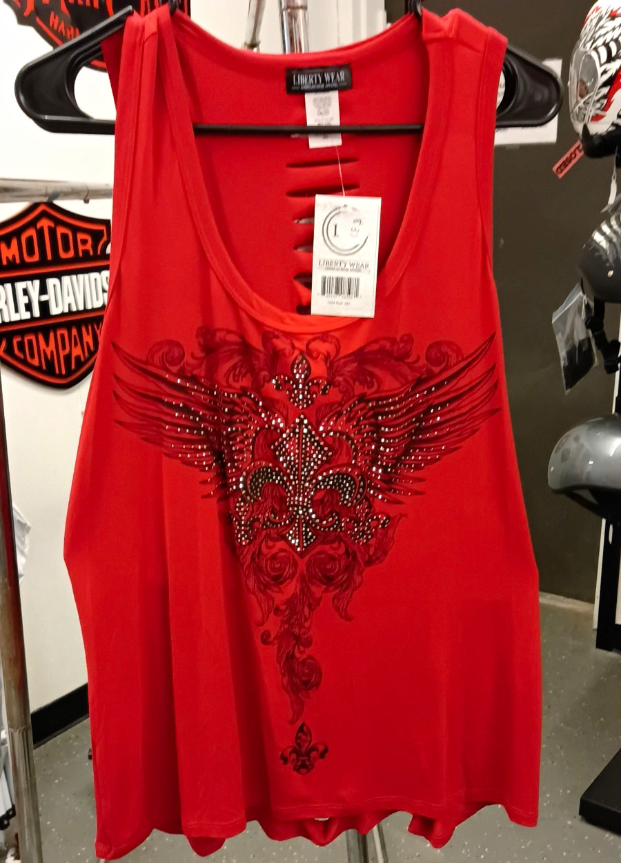 Liberty Wear Women’s L Red Sleeveless Graphic Print Rhinestone Scoop Neck Tank