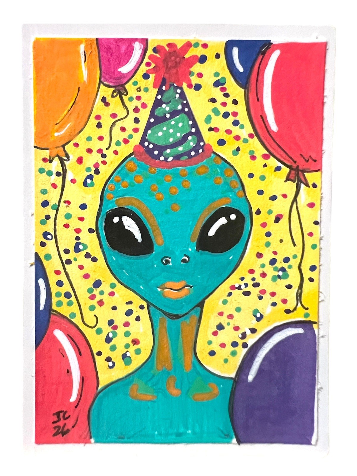 ACEO Original Painting Alien Birthday Party OOAK Art Card Signed By JL Canaday