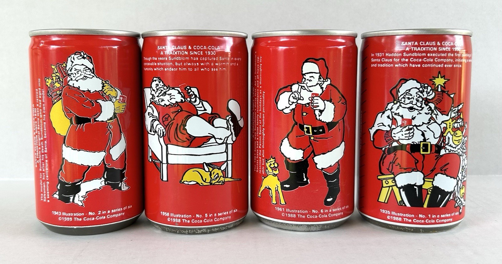 Coca-Cola Santa Series Collectible Empty Cans Pull Tab Vintage 1988 Lot Of 4