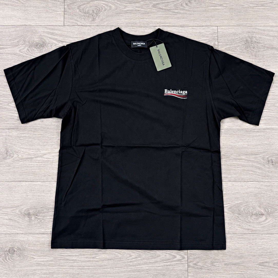 Balenciaga Men\'s Black Logo Graphic Print Crew Neck Short Sleeve T-Shirt L NWT