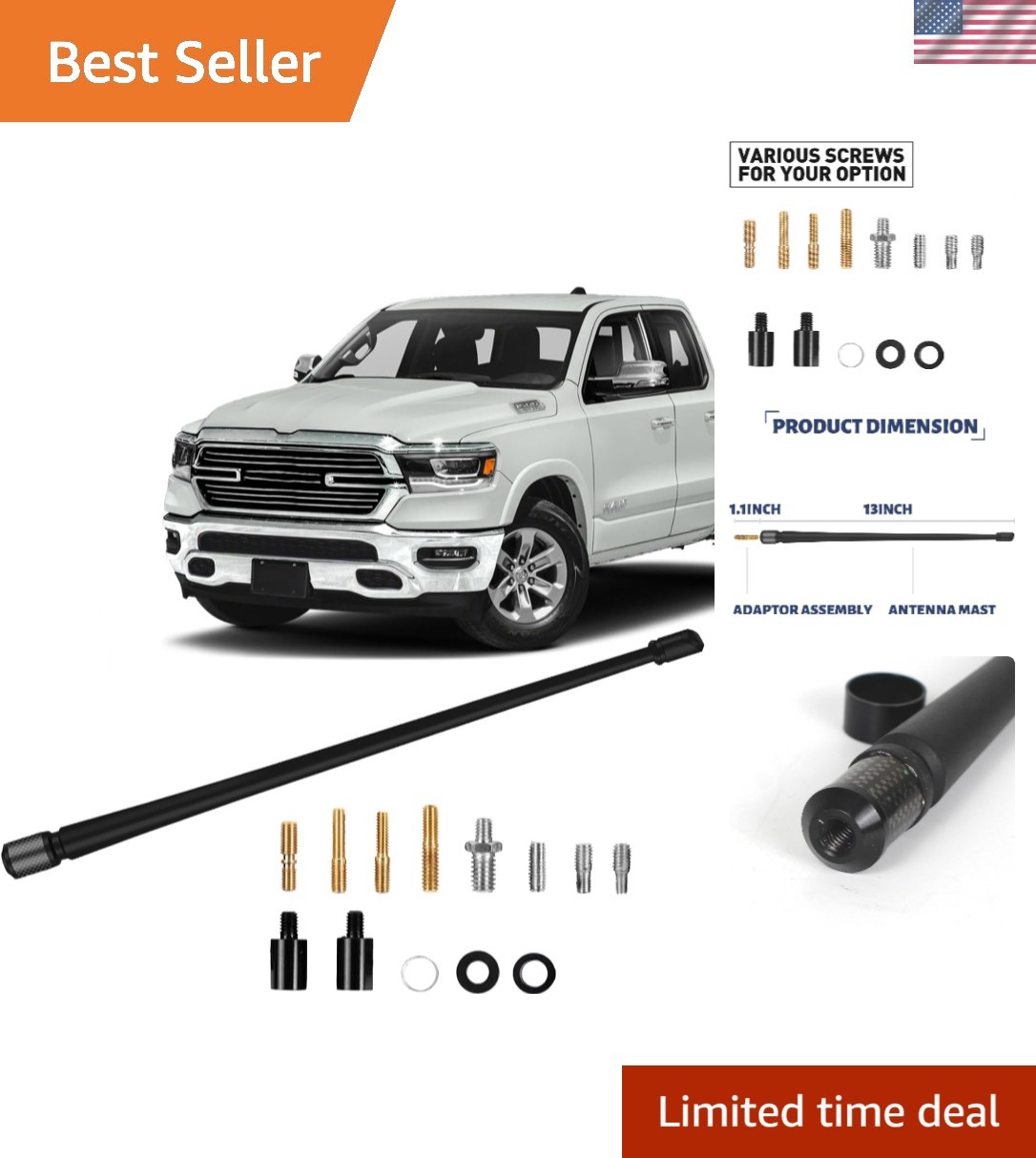 MODIGT 13 Inch Car Radio Antenna Fit for Dodge Ram 1500 2500 13INCH, Black