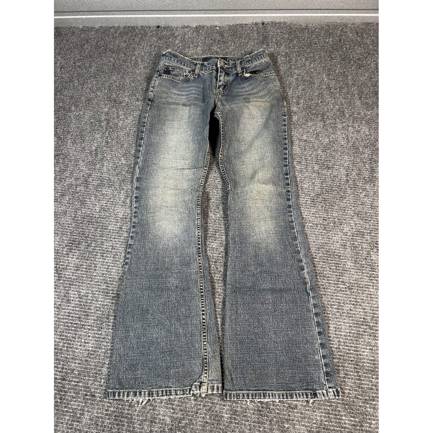 Nautica Jeanswear Flare Jeans Womens 5 Blue Light Wash Good Low Rise Y2K Frayed