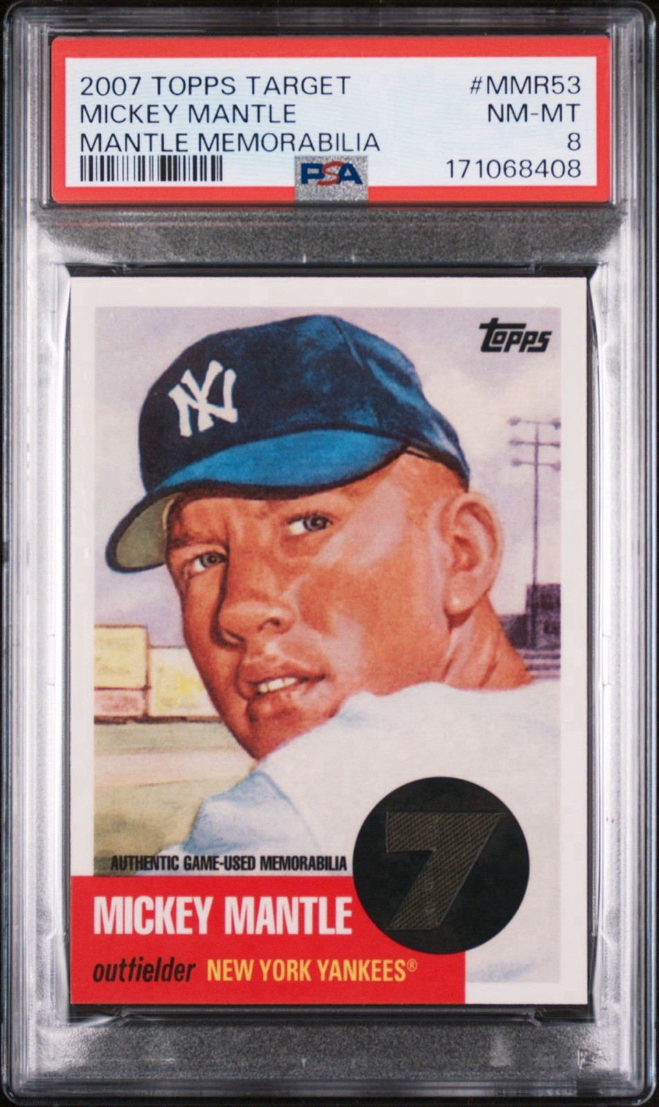 2007 TOPPS \'53 TARGET EXCLUSIVE RELIC #7 MICKEY MANTLE HOF PSA 8 MMR53