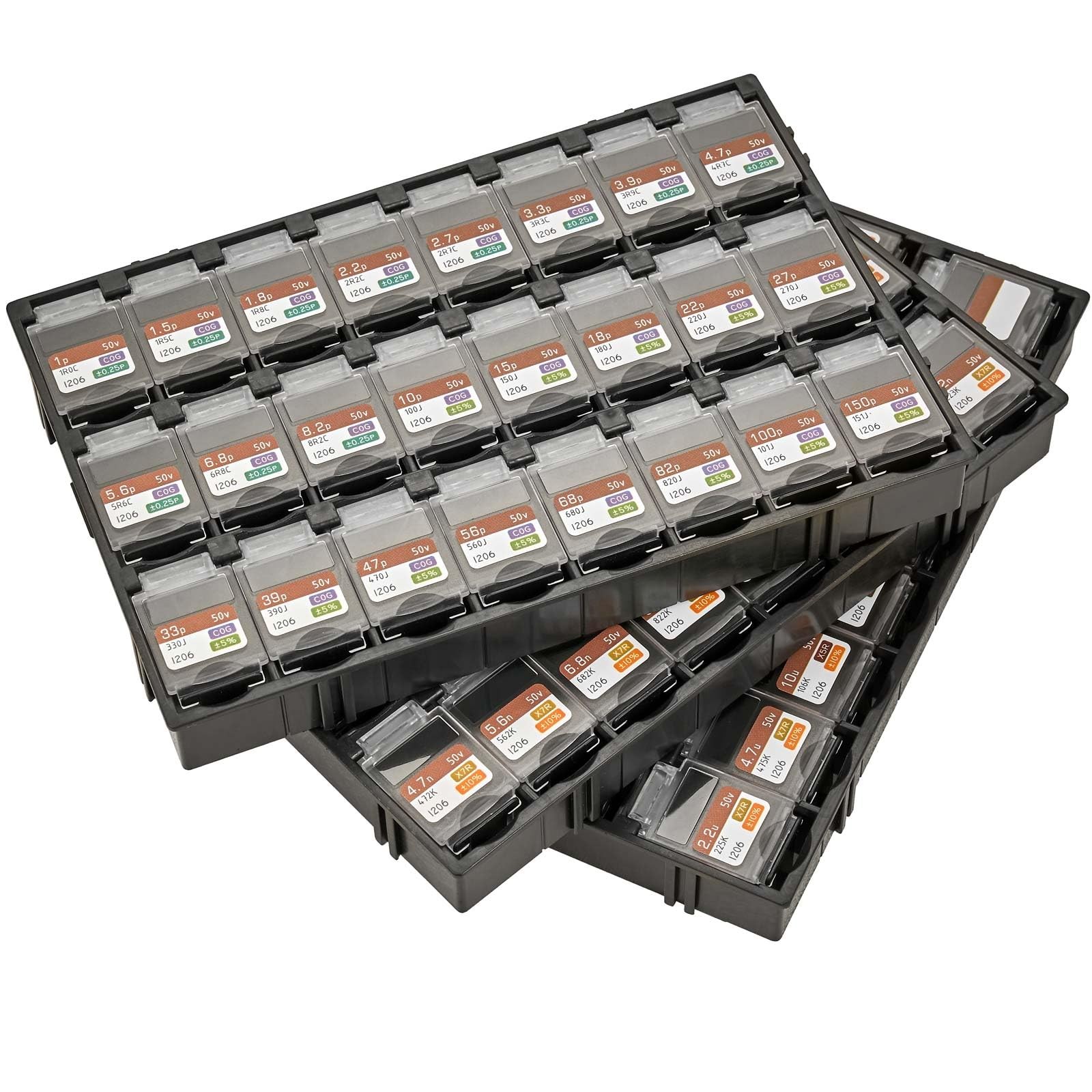 Chip Capacitor Design Kit EIA 1206 Size 1pF-100uF 2610PCS - 70 Values for Easy