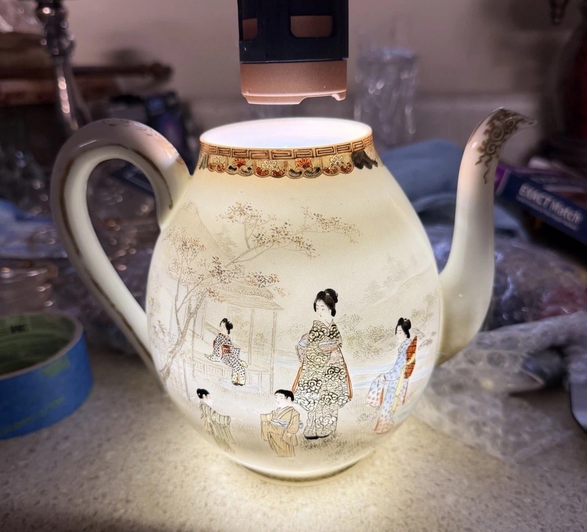 Antique Japanese Hand Painted Eggshell Porcelain Teapot Meiji c.1890-1915 Signed