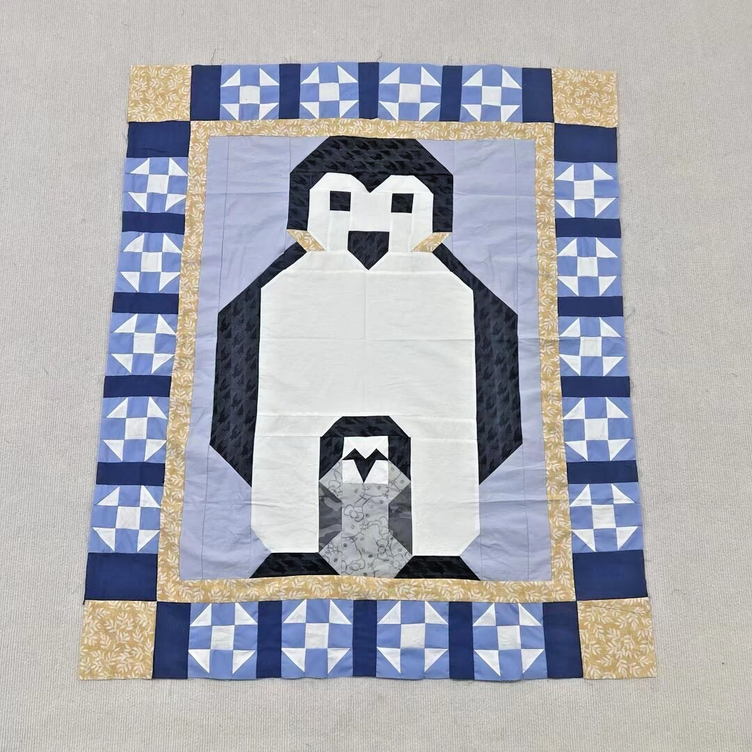 Handmade Penguins Baby Quilt Top 44x51